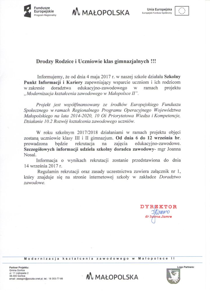Modernizacja kształcenia zawodowego w Małopolsce